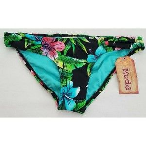 Mudd Black Floral Bikini Bottom Orchid Hawaiian Style Flower Print XSmall NWT